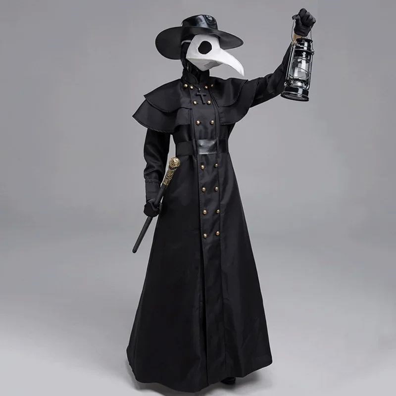 Halloween Medieval Hooded Robe Plague Doctor CostUume Mask H
