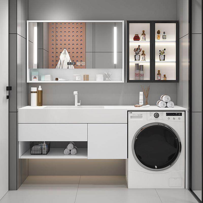 新款阳台岩板无缝盆洗衣机一体柜简约可丽耐卫生间浴室柜组合