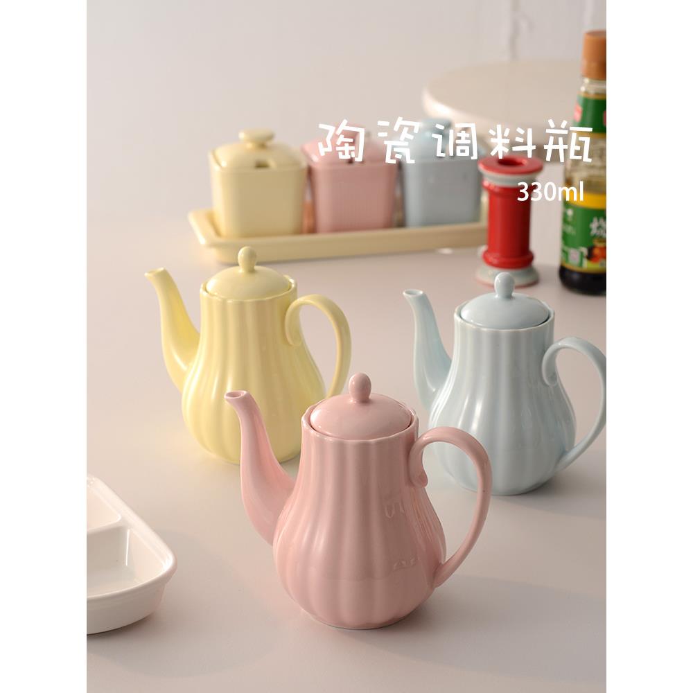 油壶油罐油瓶酱油醋壶调料瓶厨房家用陶瓷不挂油调味瓶套装
