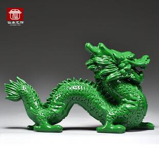 绿色木质青龙摆件木制十二生肖木头飞龙客厅缺角补角装饰工艺品