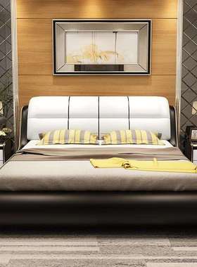 现代简约卧室皮艺床软体床1.8米1.5米皮床双人床婚床