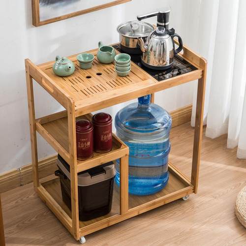 茶桌家用小茶台楠竹移动茶几茶车客厅阳台烧水泡茶柜茶具收纳架r*