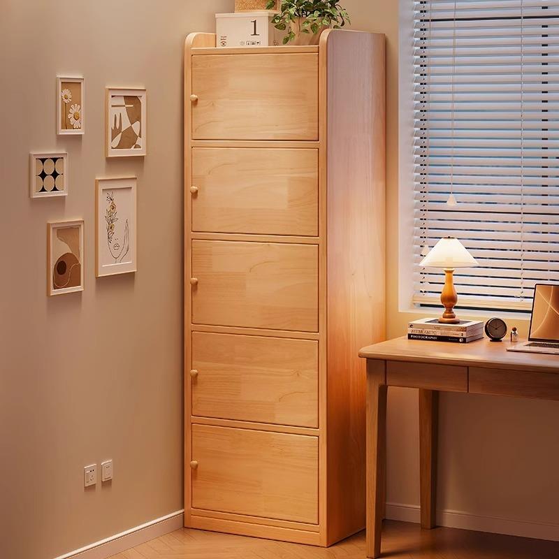 实木置物架靠墙落地储物柜转角收纳柜防尘带门书柜多层小窄书架