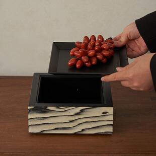 玄关梳妆台斗柜桌面软装氛围布置木质收纳盒装饰盒木纹首饰盒摆件