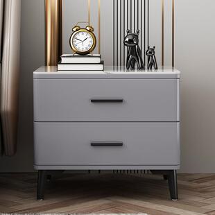 烤漆岩板床头柜轻奢现代简约卧室极简高端全实木床边柜整装储物柜