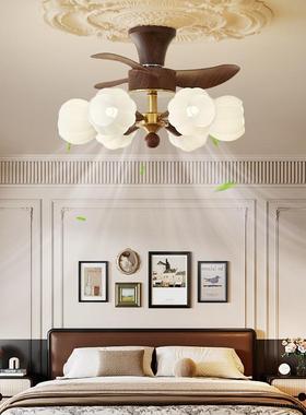 法式中古风客厅吊扇灯简约书房吊扇灯胡桃木色餐厅卧室护眼风扇灯