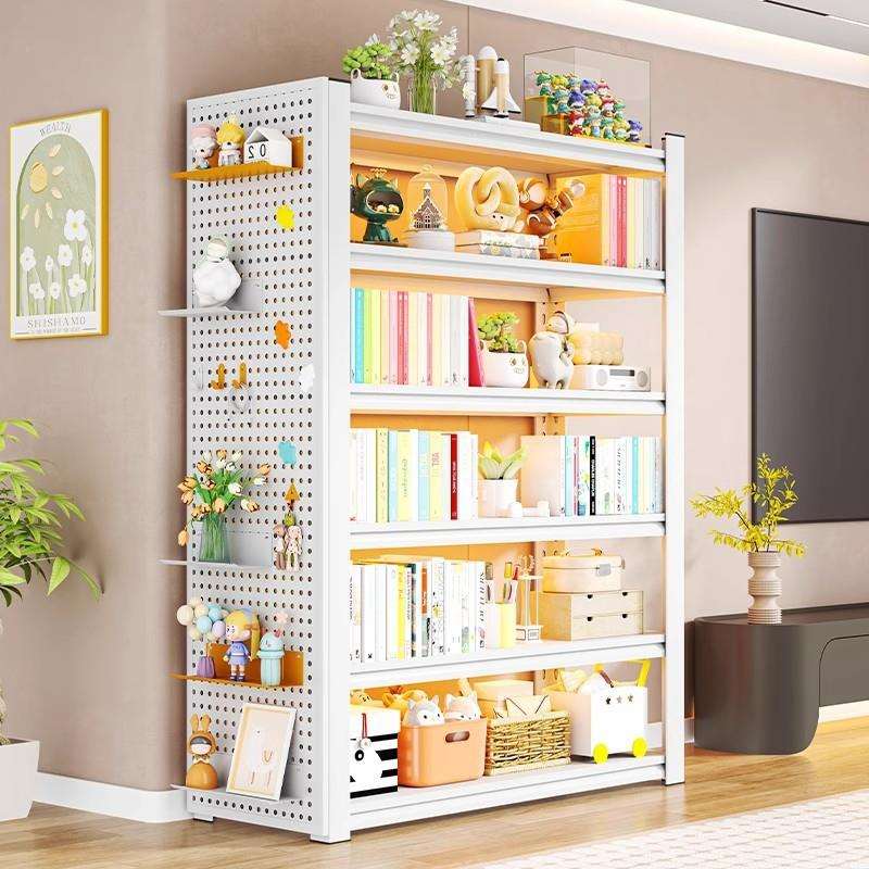 家用钢制书架多层落地置物架儿童简易书柜客厅靠墙一体收纳储物架