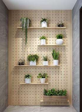 洞洞板实木商用入户玄关置物架客厅墙上搁板挂板装饰免打孔收纳架