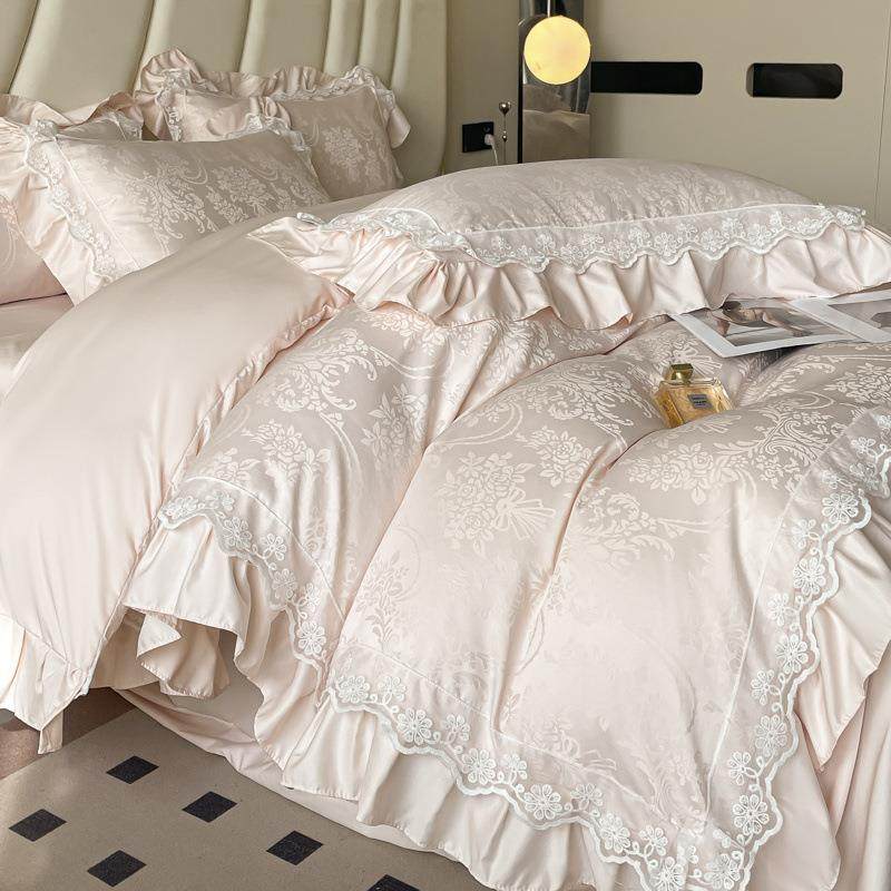 2025新款A类水洗天丝韩系轻奢公主风提花蕾丝花边四件套被套床单3