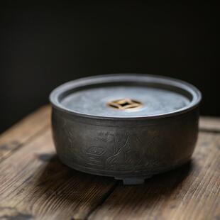 潮阳纯锡茶盘古锡壶承工夫茶盘鼓型茶船茶海茶承铜建水壶托