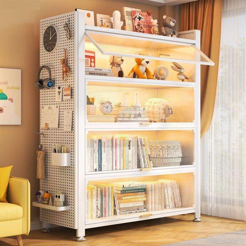 钢制书柜带门防尘翻盖储物柜一体靠墙家用儿童书架多层落地收纳柜