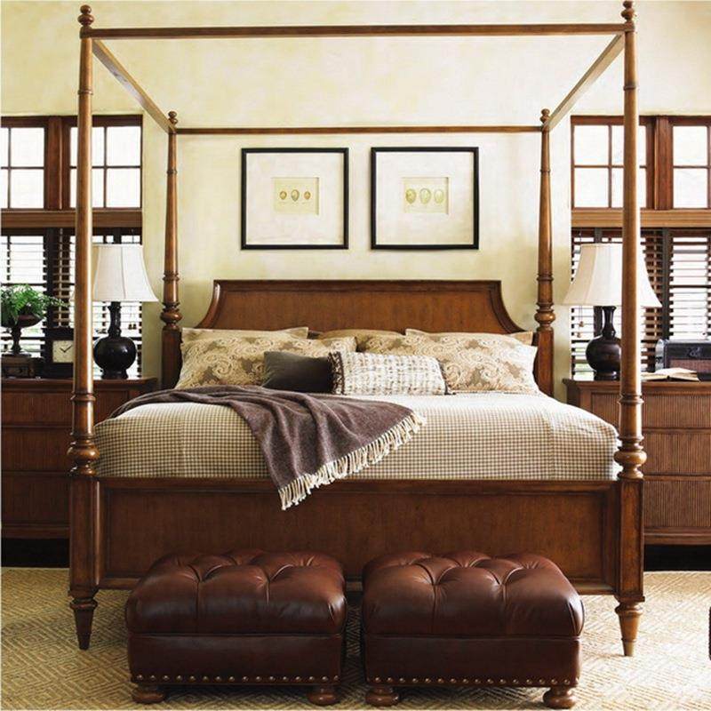 简约美欧式双人床四柱子床高柱架子床蚊帐床实木法式家具