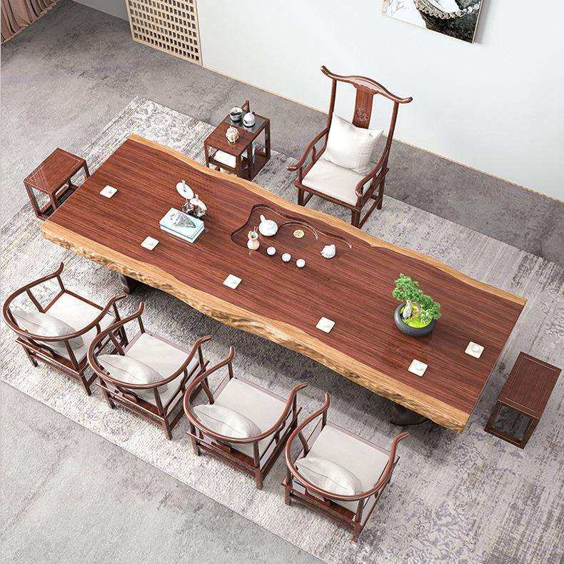 新中式红色茶桌家用实木客厅泡茶桌整板加厚加大3米大板一体茶台