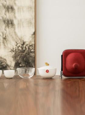 羊脂玉陶瓷快客杯便携式旅行茶具户外简易功夫泡茶壶白瓷一壶二杯