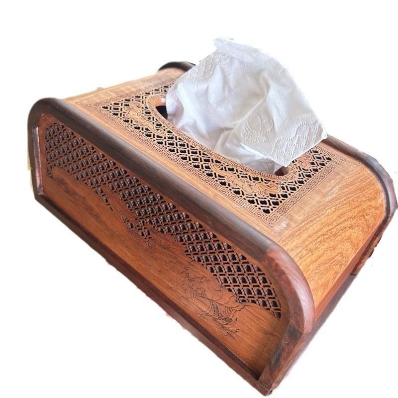 缅甸花梨木实木纸抽盒大果紫檀镶嵌酸枝木雕刻镂空纸巾盒收纳盒