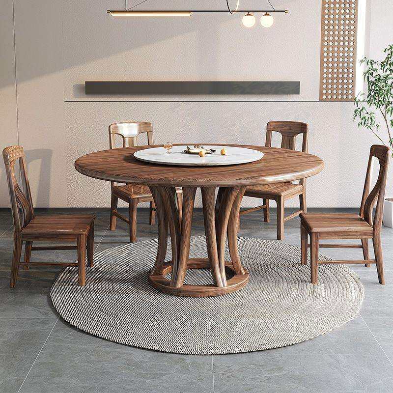 乌金木圆形实木餐桌转盘家用中式餐桌椅组合简约吃饭桌子新款圆桌