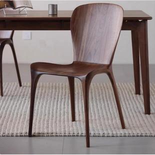 实木餐椅北欧现代曲面尤里卡椅黑胡桃木休闲椅小户型家用吃饭椅子