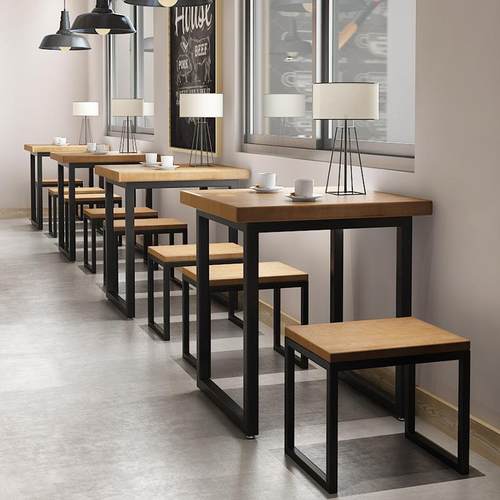 美式复古实木餐桌工业风铁艺吃饭桌子餐厅火锅店小户型餐桌椅组合