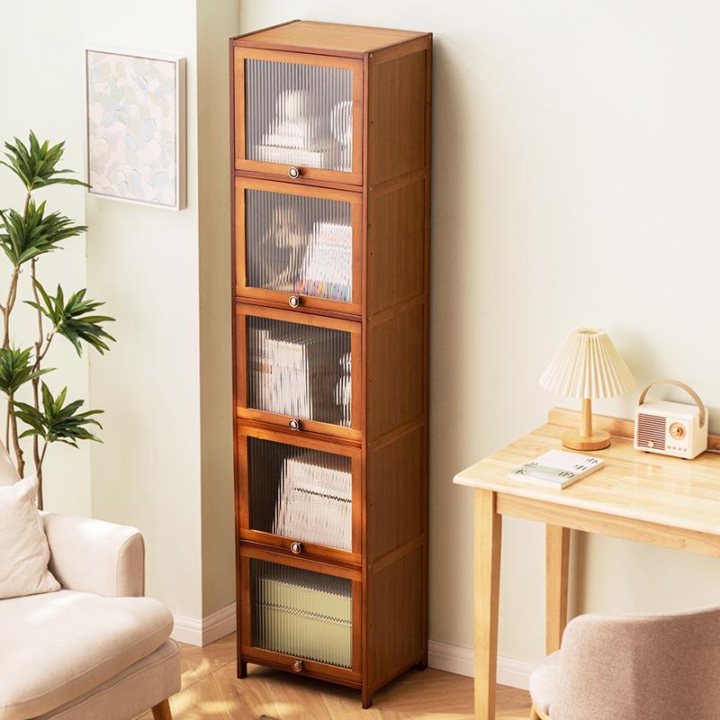 窄带书柜格子物书架防尘现代落地简约置组合实木立柜门柜储物柜柜