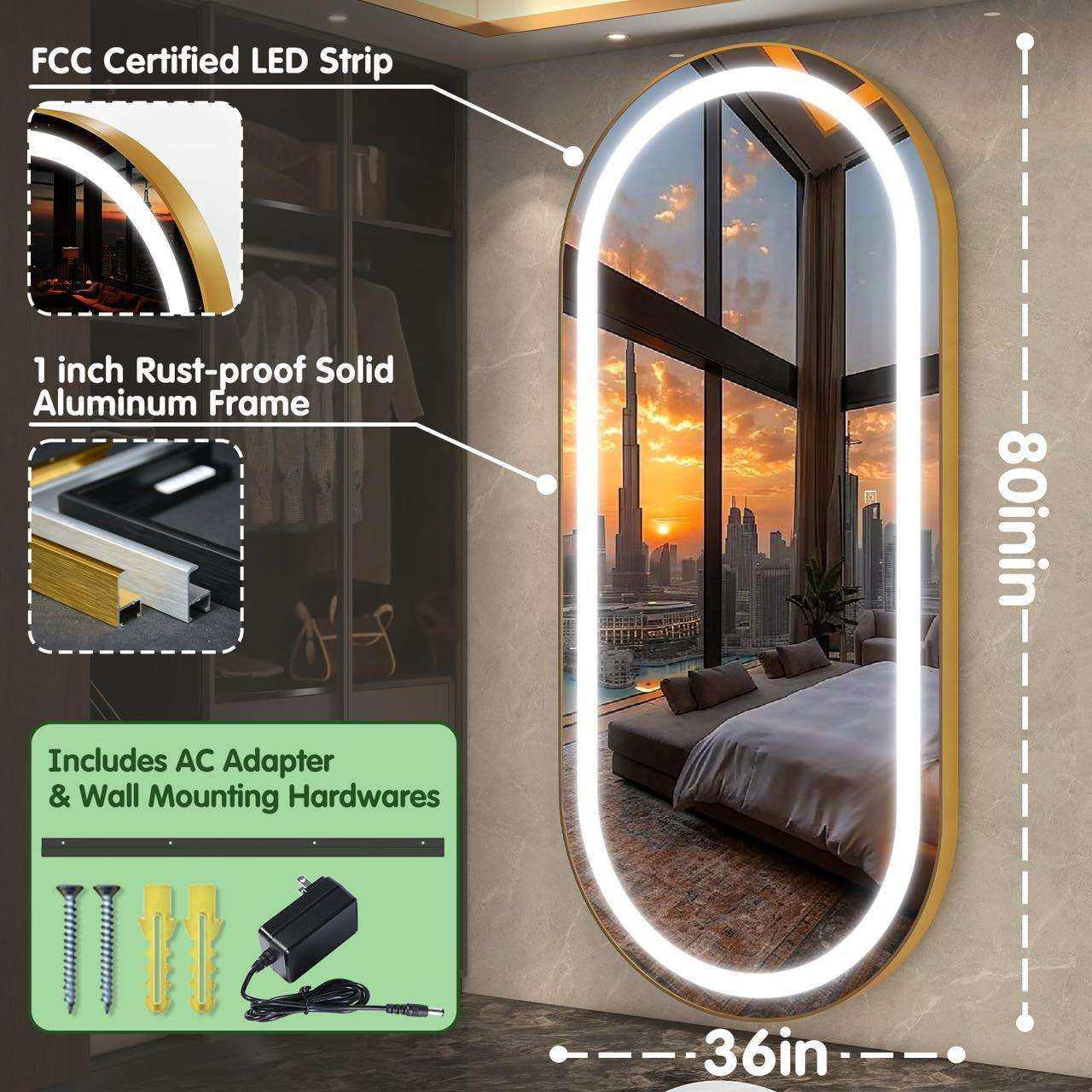 网红理发店椭圆镜子发廊专用单面双面美发落地镜台带灯剪发全身镜