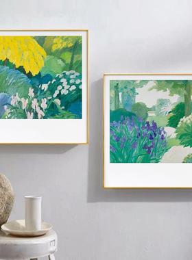 苍翠欲滴简约方形风景装饰画卧室书房三联画法式小众客厅背景画