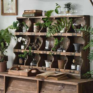 复古实木桌面置物架做旧杯架多宝格收纳架展示架格子柜