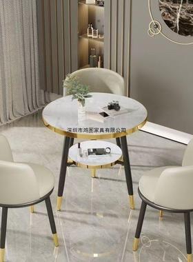 阳台喝茶桌椅组合双层小圆桌子家用茶几小户型餐桌休闲会客洽谈桌