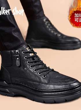 Walker Shop马丁靴男2025秋冬季英伦风棉鞋真皮复古工装鞋男士