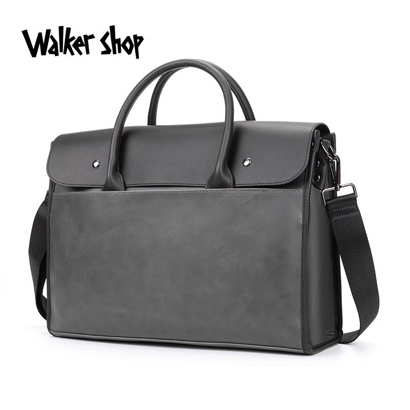 Walker Shop潮流新款男士单肩复古手提通勤商务公文包大容量挎包