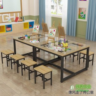 玻璃绘画桌美术桌幼儿园学生画画辅导培训班课桌椅组合书法画室桌