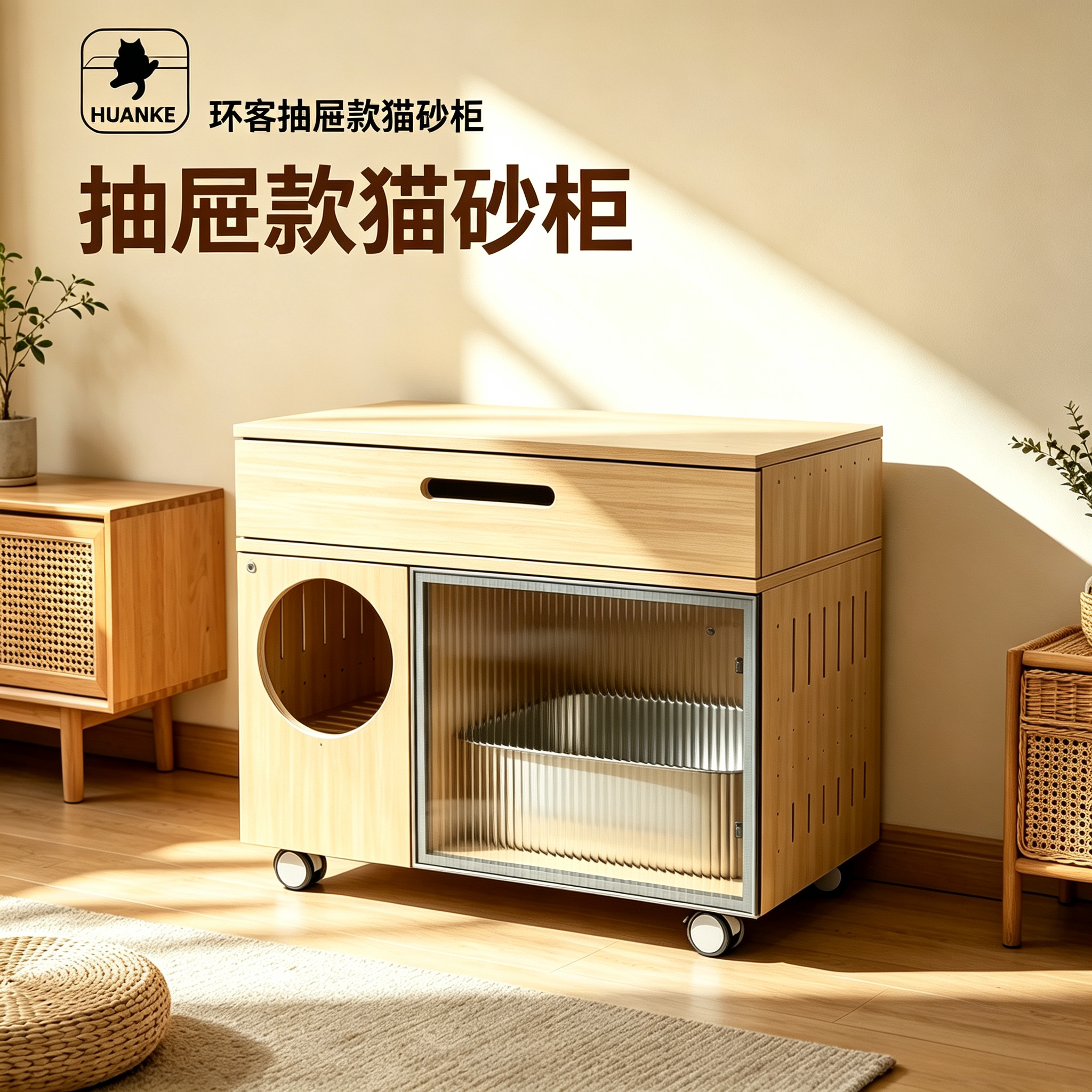 抽屉款猫砂柜防带砂可移动图片