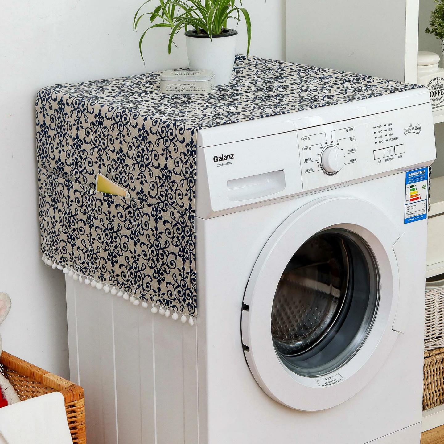 床头柜子盖布青花瓷滚筒洗衣机单开门冰箱罩桌椅防尘套