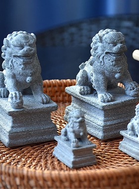 石雕青石麒麟一对看门家用庭院迷你小石狮子茶宠