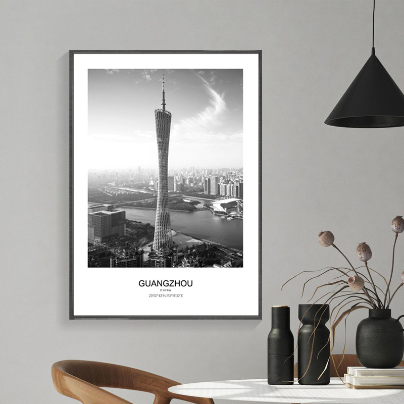 城市地标装饰画客厅沙发背景墙卧室壁画黑白风景上海广州北京挂画,家居饰品,现代装饰画,淘宝优惠券,粉丝福利购,淘宝优惠卷