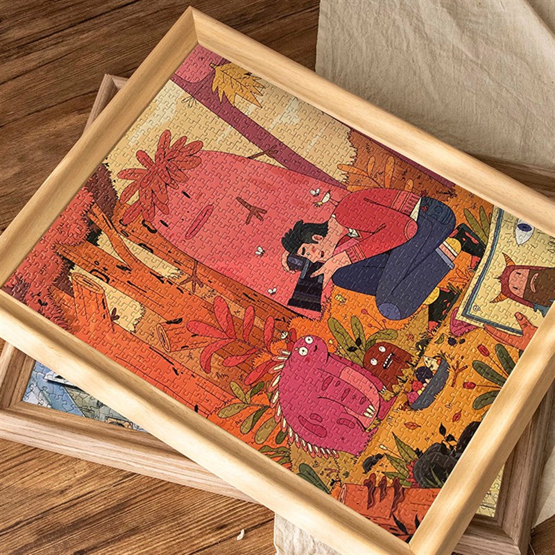 冬灯拼图框1000片50*75相框架5002000片美式画框装裱框实木框架