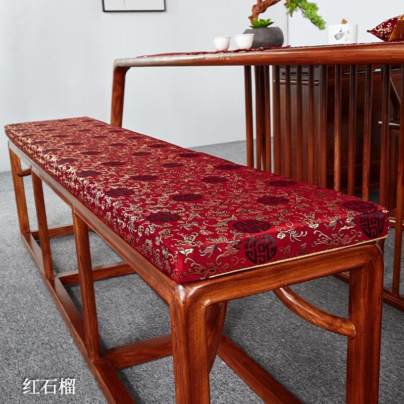 红木沙发坐垫定制中m式实木绸缎长椅长凳垫子换鞋凳卡座餐椅茶椅