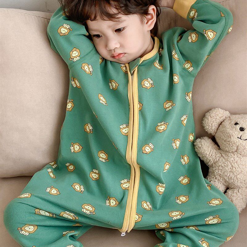 儿童连体睡衣男女宝宝睡袋四季通用纯棉分腿春秋冬婴儿防踢被神器