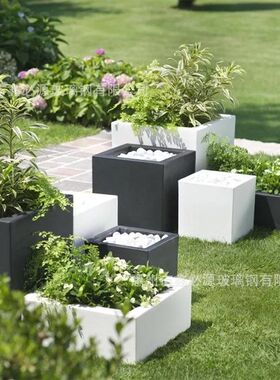 玻璃钢绿植花箱阳台商场酒店美陈盆景落地花钵组合创意白色大花器