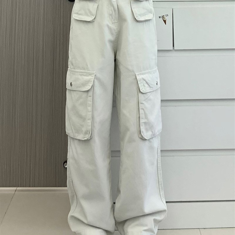 白色工装裤女小众设计感p2024新款春款显瘦裤子梨形身材大码休闲