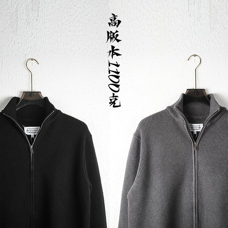 W超出想象 马拉高领拉链保暖纯棉开衫毛衣外套男女MM6重磅针织衫