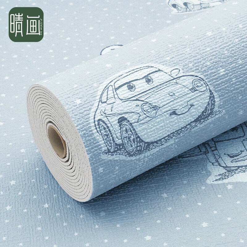 晴画自粘墙纸3d立体墙贴儿童防撞卧室客厅背景防水V贴纸汽车总动