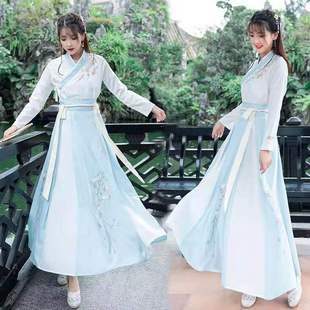 中国风改良传统日常汉服套装女y夏古装绣花交领齐腰襦裙学生演出