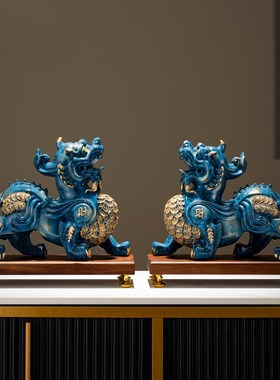 貔貅摆件b高档办公室桌面招财八方来财新中式客厅博古架皮丘装饰