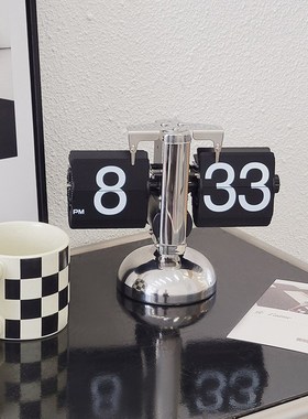 创意自动翻页钟表k复古客厅摆件座钟现代简约机械时钟摆钟家装台