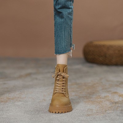 自留款!巨舒服~!马丁2022新款真皮厚底大黄网红侧拉链英伦风短