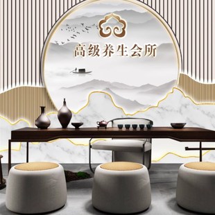 美容院前台背景墙k布美发店壁画仿大理石网红轻奢美甲形象LOGO壁
