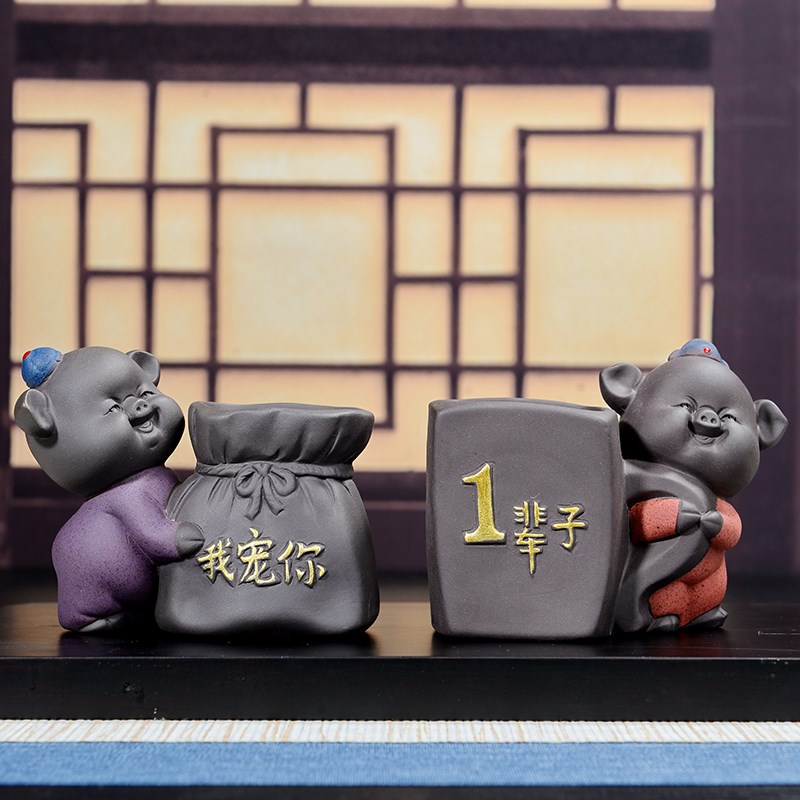 促销创意小猪器茶桌绿萝插瓶水培盆容器