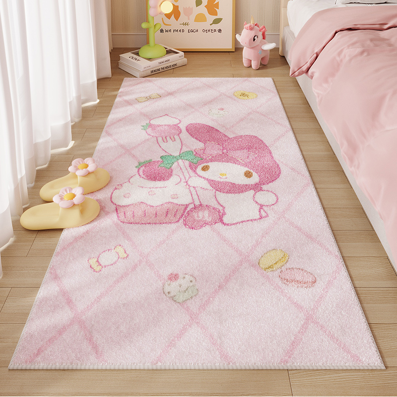 卧室地毯少女in风长条毛绒卡通爬行垫儿童房床边毯加厚地垫