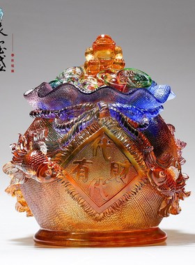 琉璃金蟾袋代代有财招财进宝聚宝盆前台开业乔迁高档礼品招财摆件