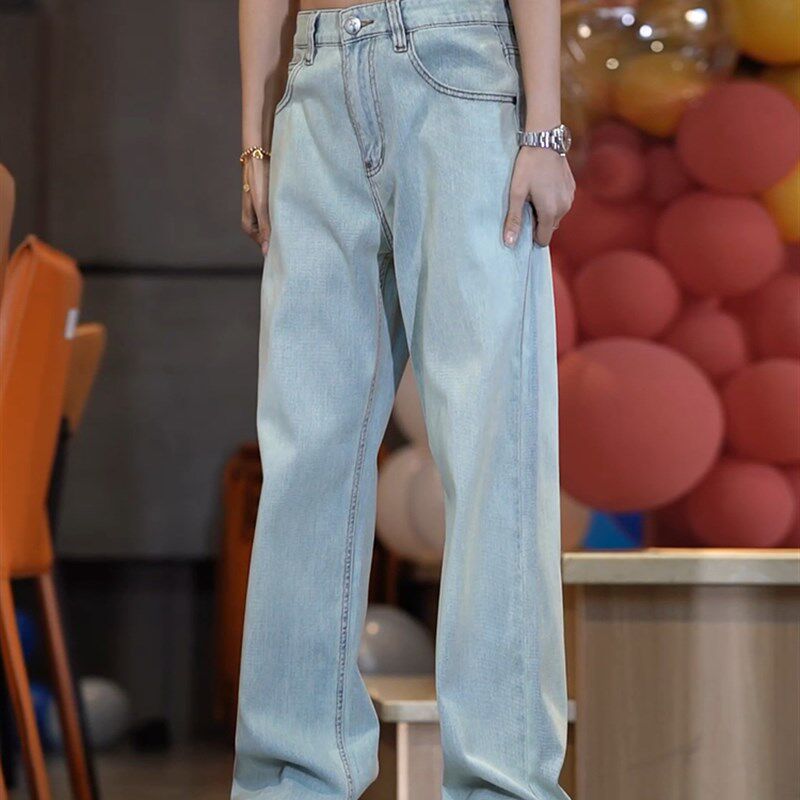 覆古怀旧浅色牛仔裤男秋冬新款美式高街直筒裤百搭宽松垂感阔腿裤